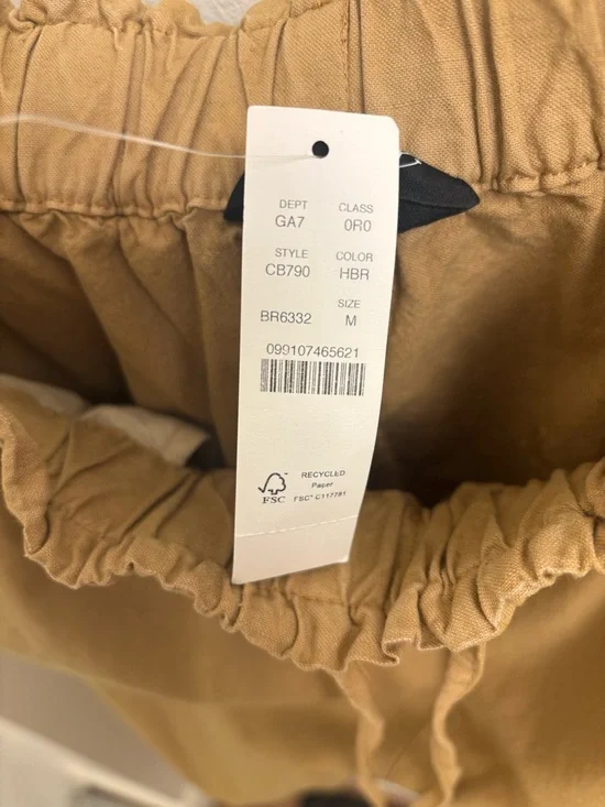 J.Crew NWT Linen Blend Wide Leg Crop Pants Tan Drawstring Elastic Waist M - Picture 7 of 15